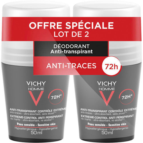 VICHY HOMME DEODORANT 72H INVISIBLEE RESIST - SET OF 2x50ml