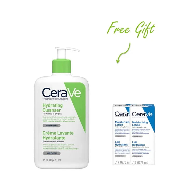 CERAVE HYDRATING CLEANSER 473ML+ 2 FREE MOISTURIZING LOTION 5ML