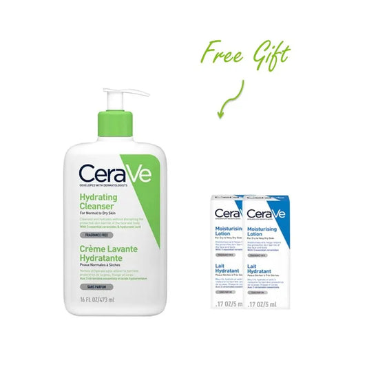 CERAVE HYDRATING CLEANSER 473ML+ 2 FREE MOISTURIZING LOTION 5ML
