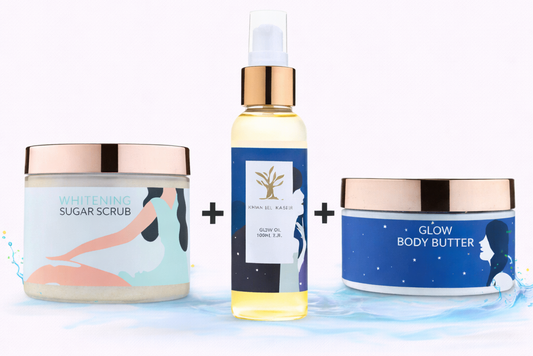 KHAN EL KASER WHITENING SUGAR SCRUB + GLOW OIL+GLOW BUTTER