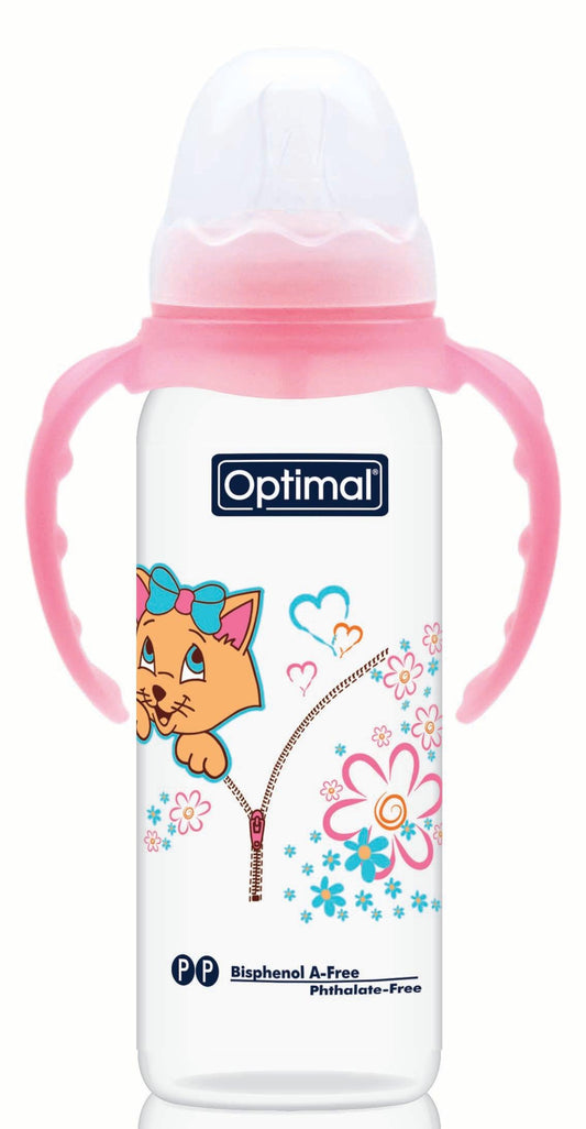 OPTIMAL ROUND WITH HANDLE PINK+WHITE 240ML