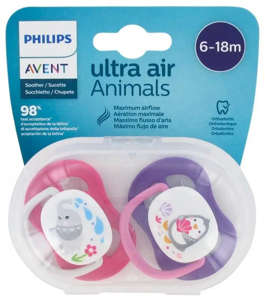 AVENT SOOTHER ULTRA AIR 6-18M ANIMALS PINK