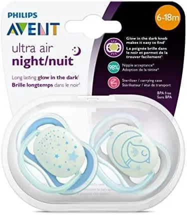 AVENT SOOTHER ULTRA AIR NIGHT TIME 6-18M BLUE